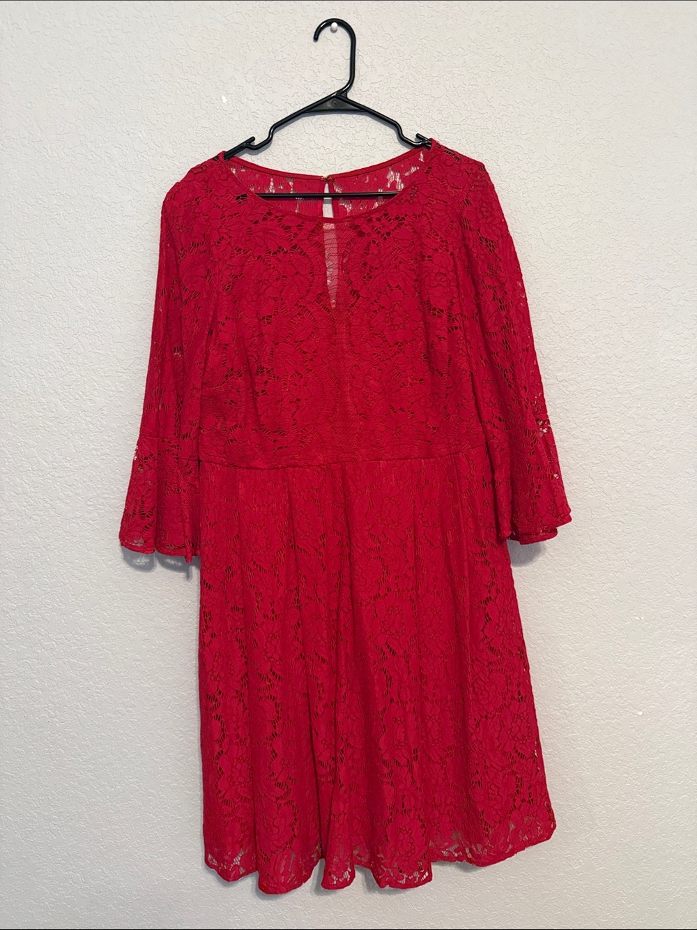 Lane Bryant Red Lace Long-Sleeve A-Line Dress
